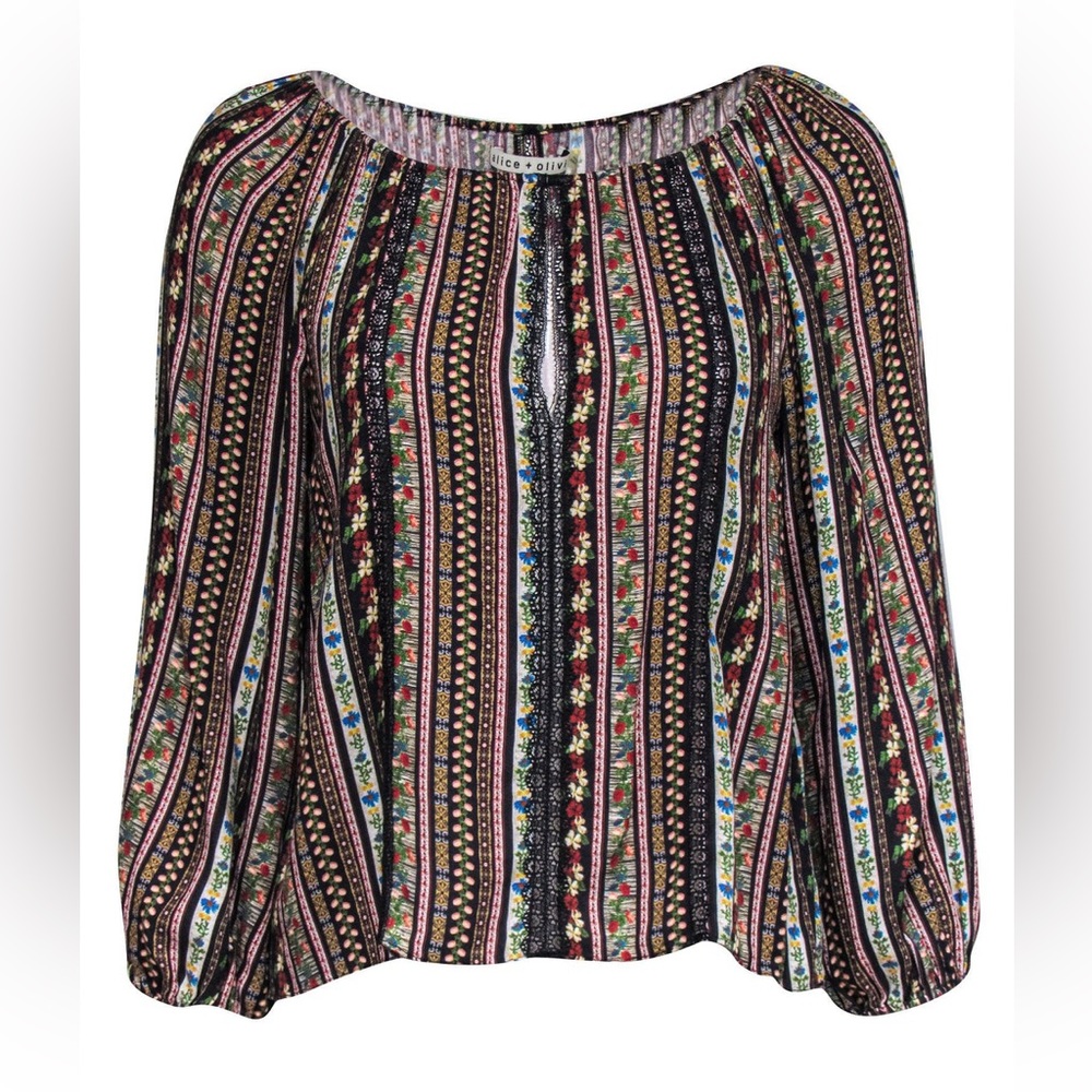 Alice + Olivia Peasant Floral Long Sleeve Boxy Blouse Size Small